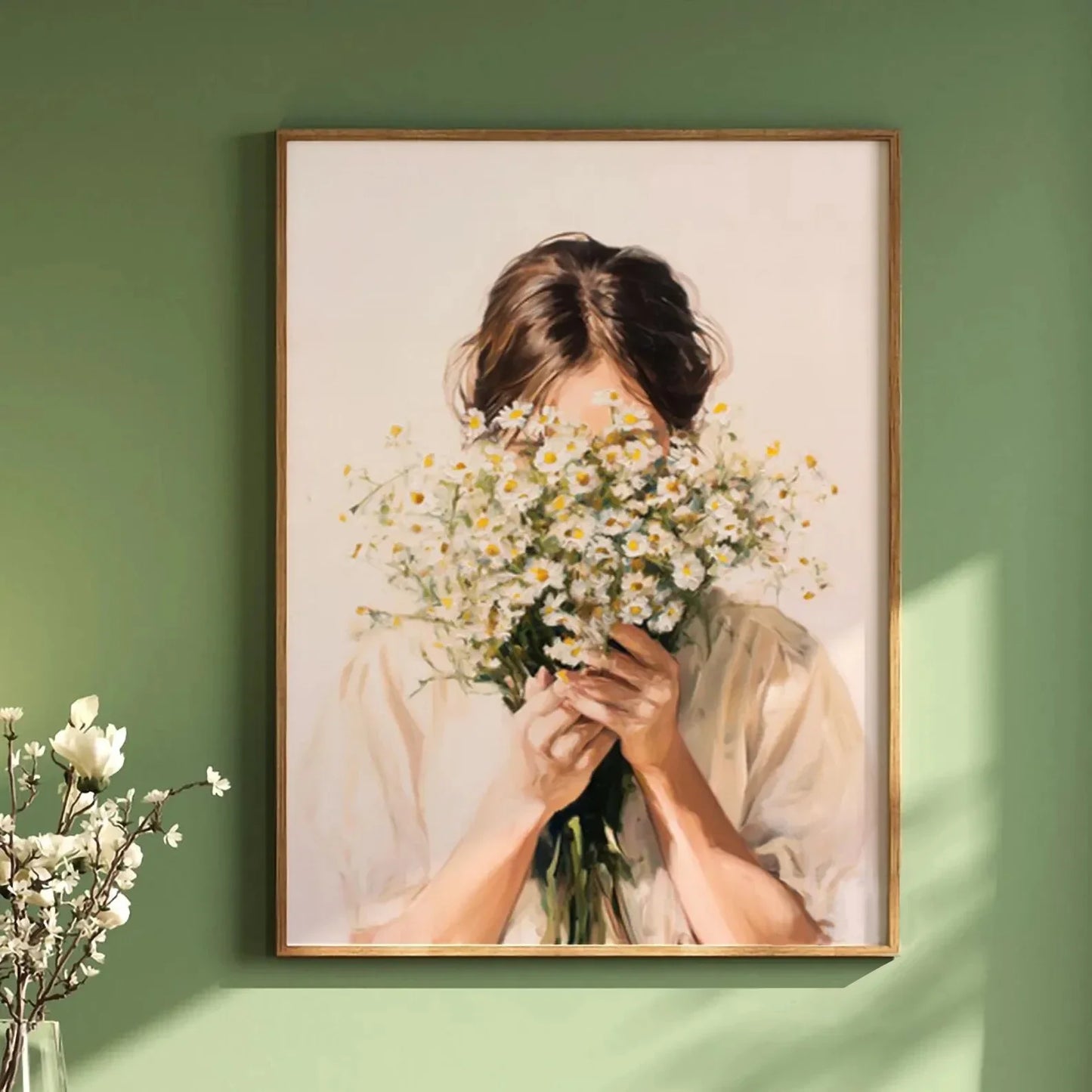 Green Abstract Flower Woman Canvas Print | Japandi Wall Art