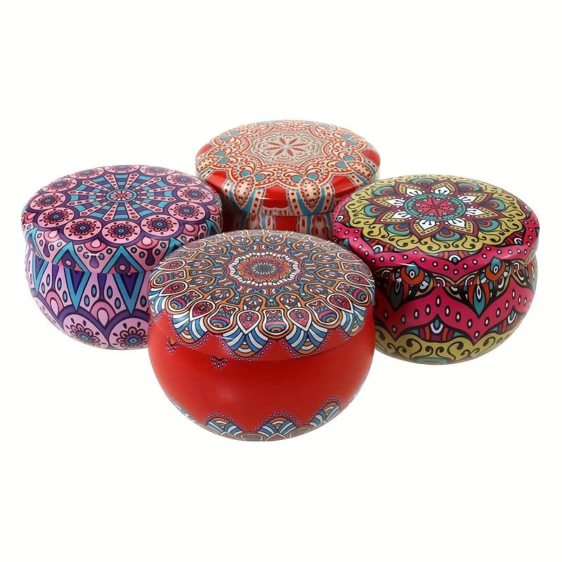 4-Pack Reusable Flower Tinplate Candle Tins with Lids