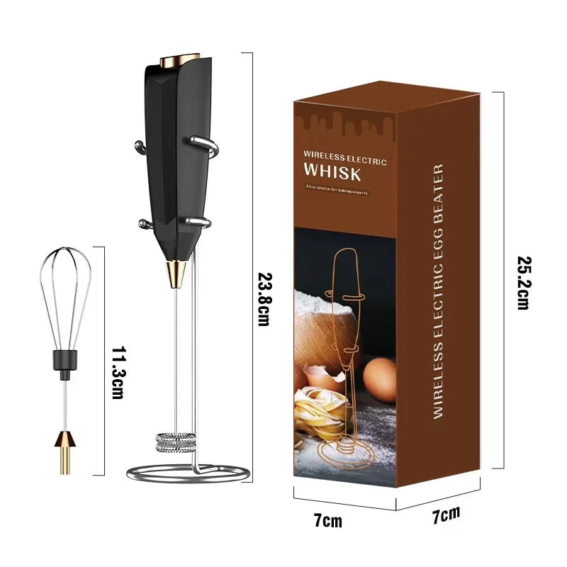 3-in-1 Wireless Electric Milk Frother Handheld Coffee Foam Maker Battery Powered Fast 15s Frothing Suitable For Lattes Peaceful Pleasures Health and Wellness Black 3-in-1