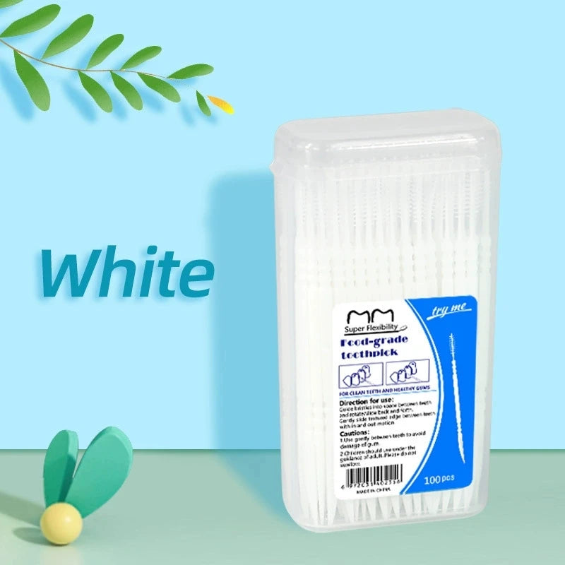 Disposable Double-Head Dental Floss Picks | 100 Pack Box