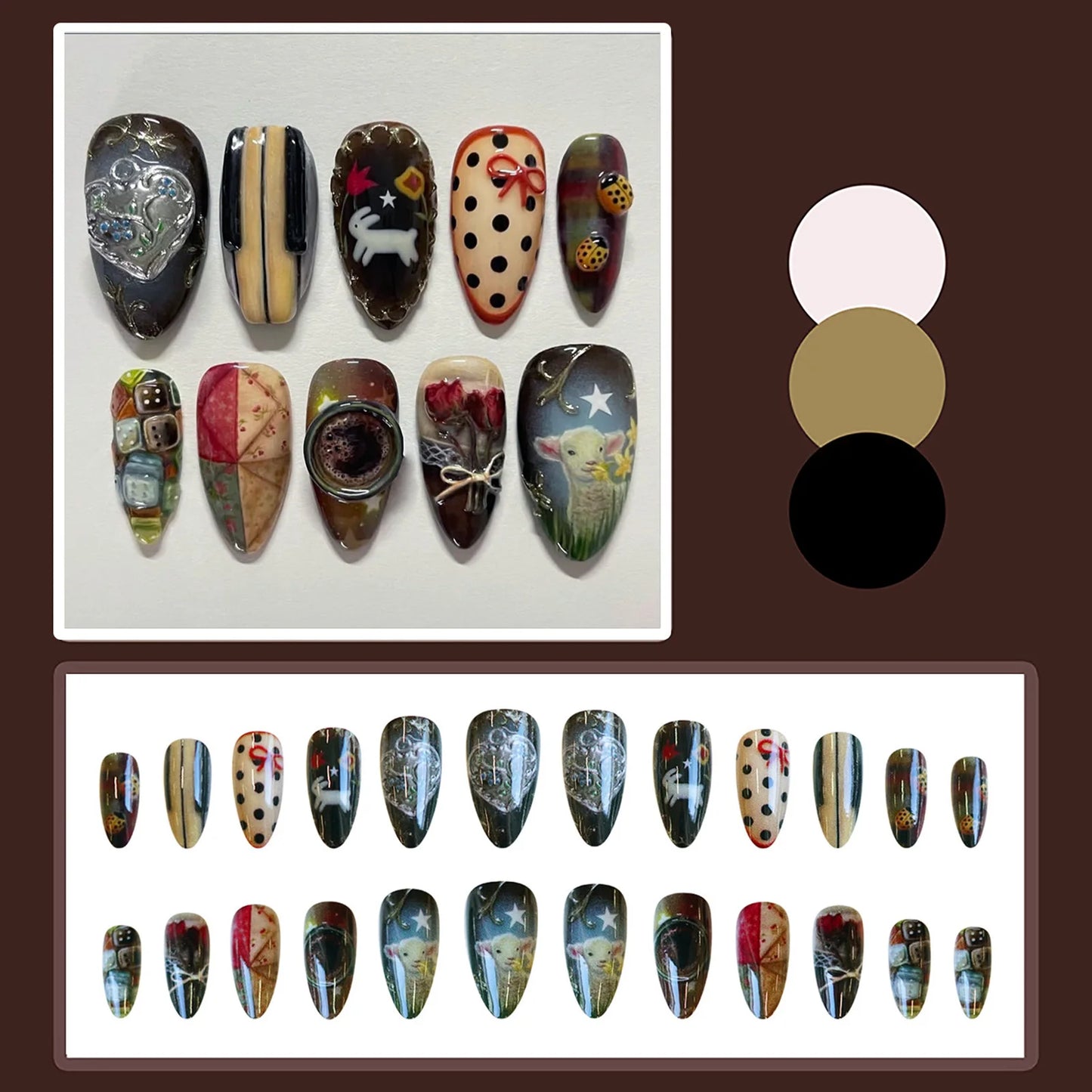 24pcs Retro Style Fake Nails Romantic Date False Nails Cute Sheep Rose Printed Press On Nails For Women Girls Party Wedding Gift Peaceful Pleasures Health and Wellness