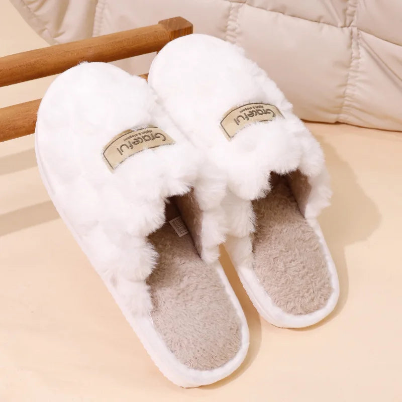Women's Winter Fur Slippers – Non-Slip Soft Indoor House Shoes