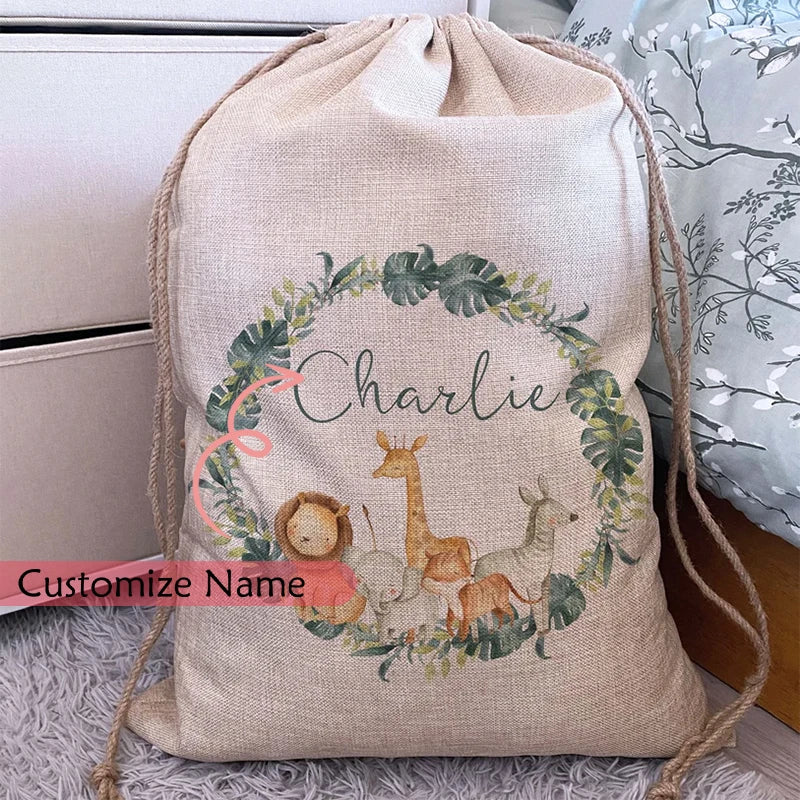 Personalized Safari Jungle Animals Toy Sack | Kids Gift Bag