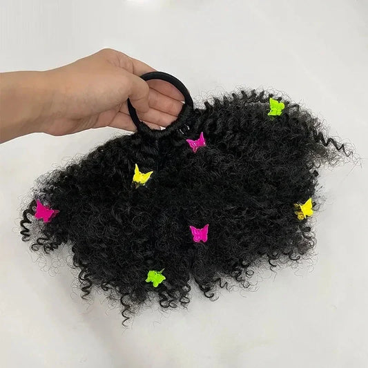 2pcs/pack Soft cute 4inch puff elastic band twist ponytail go afro kinky marley bouncy feel like natural human for baby girls Peaceful Pleasures Health and Wellness Large Butterfly claw CN