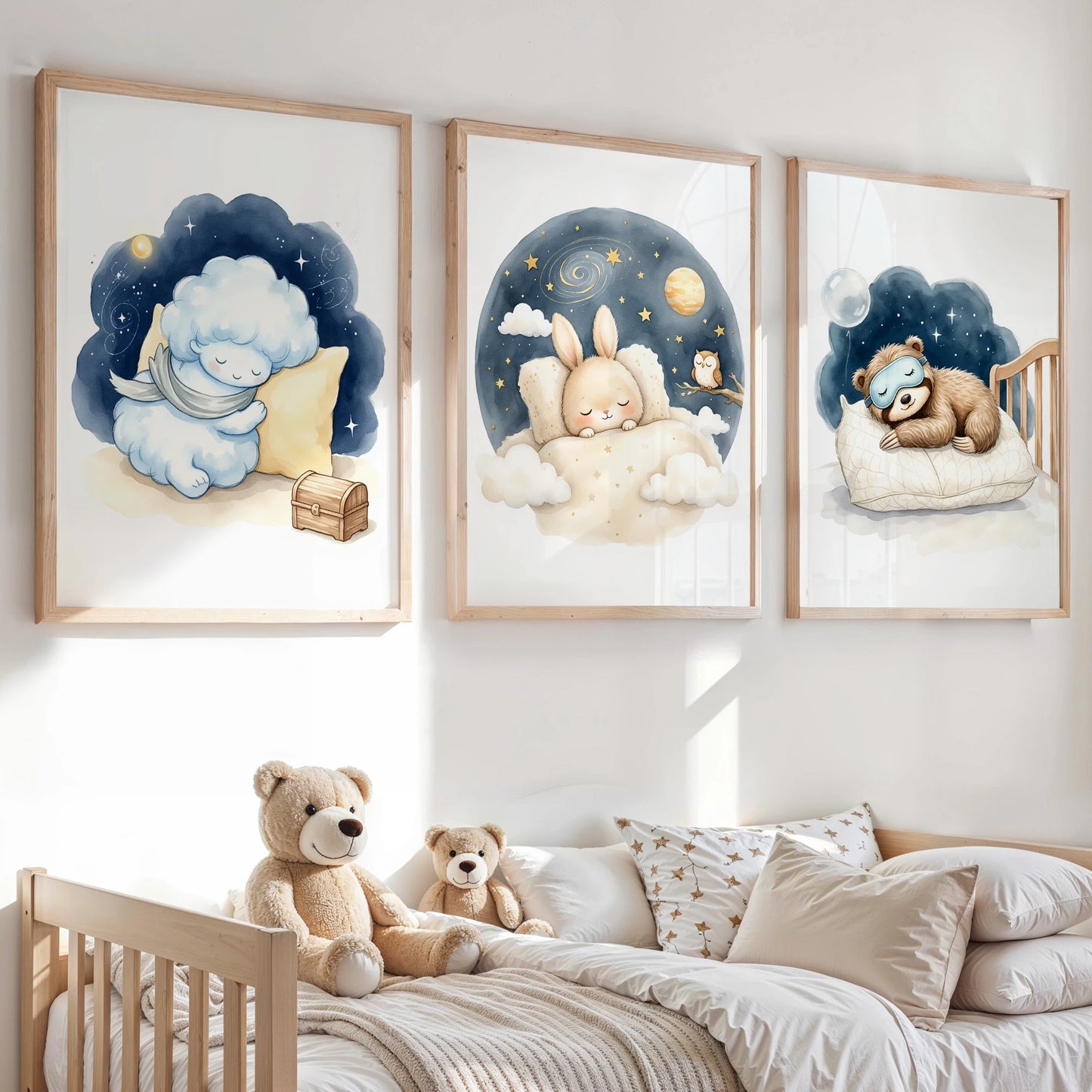 Watercolor Bear & Rabbit Canvas Wall Art | Kids Room Decor
