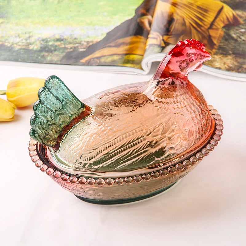 Creative Chicken Shaped Thickening Smooth Color Glass Storage Jar Multipurpose Household Candy And Snack Dim sum Cans With Lid Peaceful Pleasures Health and Wellness