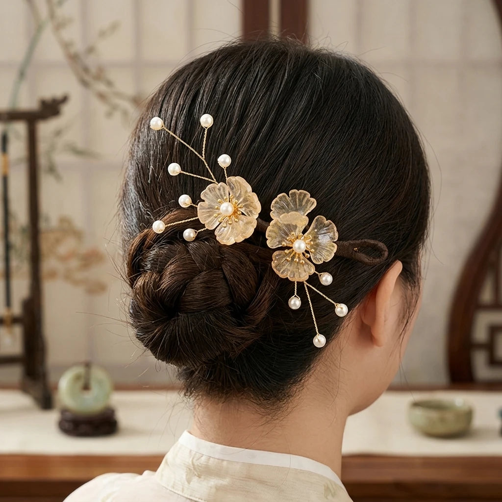 Vintage Hairpin With Gradient Glass Flower Design For Hanfu Enthusiasts Peaceful Pleasures Health and Wellness