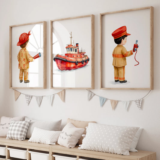 3-Piece Red Navy Cartoon Canvas Wall Art | Kids & Home Decor Canvas Wall Art Set Peaceful Pleasures Health and Wellness GP057-3pcs 21x30cm Unframed