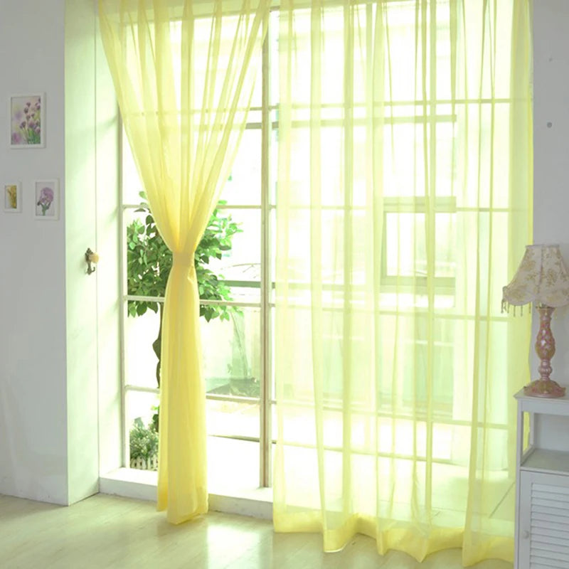 Transparent Window Gauze Solid Color Wedding Glass Gauze Household Products Light Luxury Style Easy To Install Curtains Peaceful Pleasures Health and Wellness Yellow