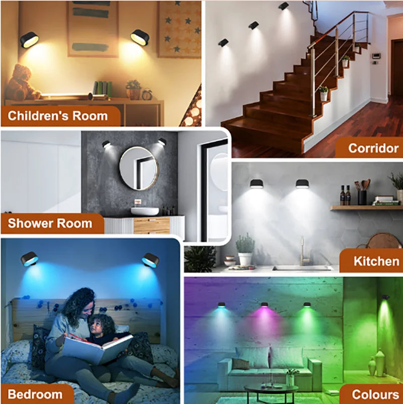 Magnetic LED Wall Light Rechargeable Reading Lights 360° Rotation Touch Remote Control Cabinet Spotlight Round Shape Night Lamp Peaceful Pleasures Health and Wellness