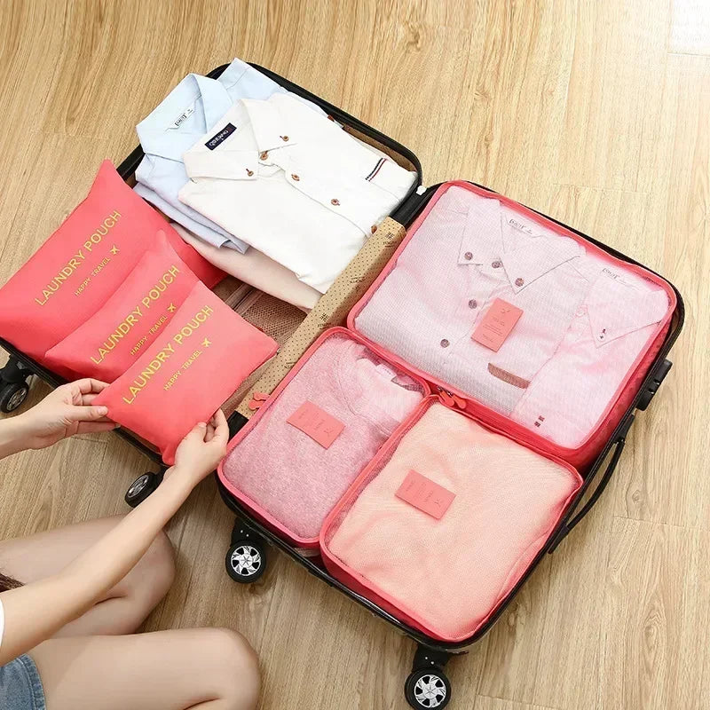6-Piece Travel Packing Organizer Bags | Foldable Luggage Set