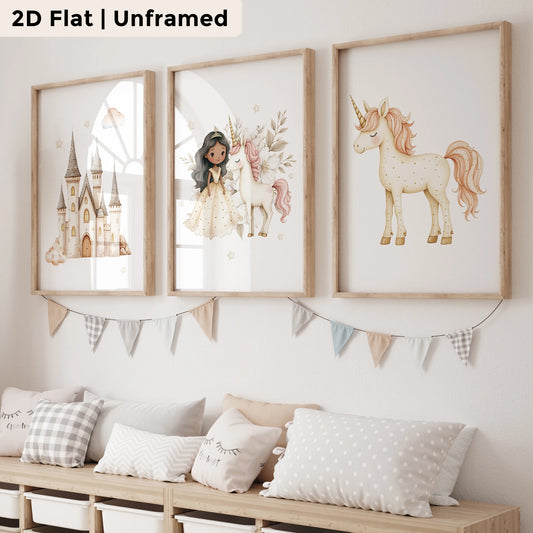 3-Piece Princess Unicorn Canvas Wall Art | Kids Room Decor Canvas Wall Art Set Peaceful Pleasures Health and Wellness GP141-3pcs 60x80cm Unframed