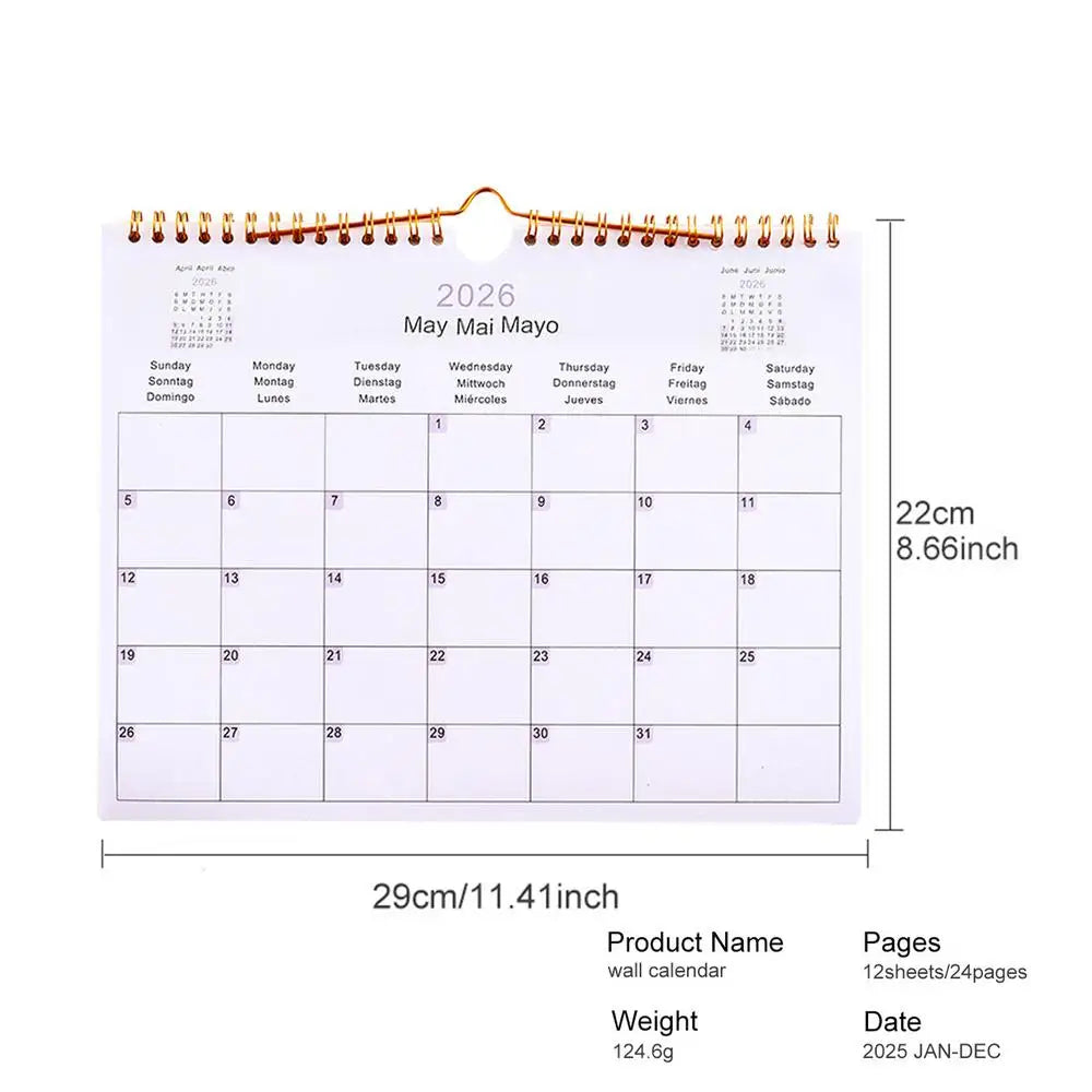 2026 Multilingual Wall Calendar 12 Month Coil Planner Modern Decorative Bedroom Dormitory Apartment School Workplace Supplies Peaceful Pleasures Health and Wellness 29x22cm B