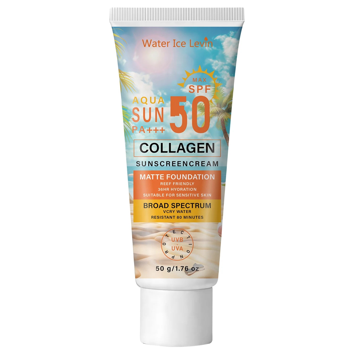 SPF50 PA+++ Sunscreen, 36HR Hydrating & Water Resistant Collagen Sun Care Peaceful Pleasures Health and Wellness WHITE 50g