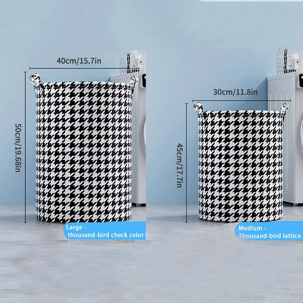 Large Foldable Waterproof Dirty Clothes Basket Household Toy Storage Bucket Plaid Fabric Cotton Linen Household Organizer Peaceful Pleasures Health and Wellness