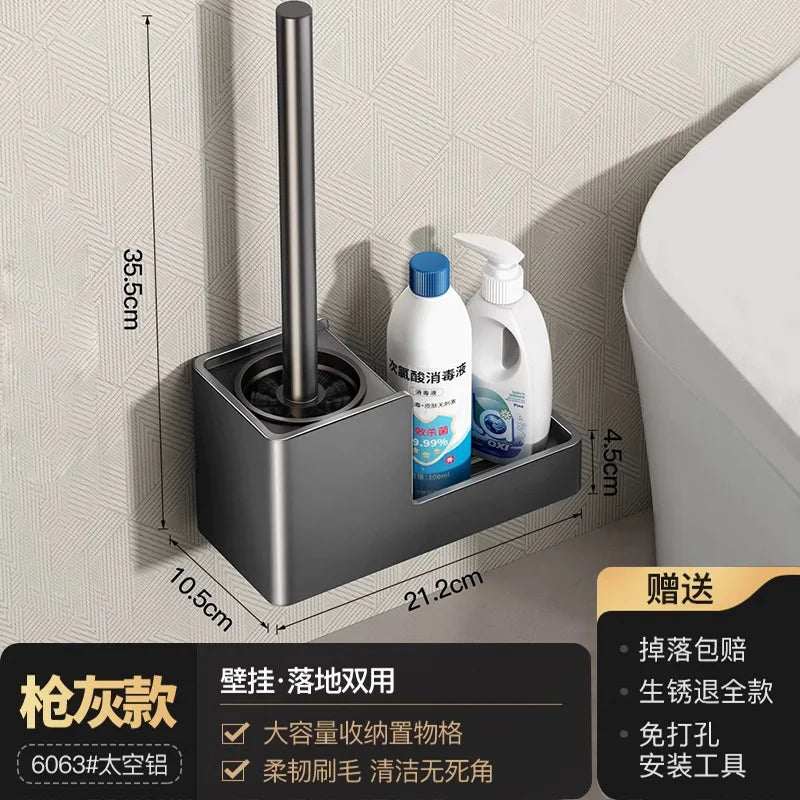 No-Drill Toilet Brush with Wall-Mounted Shelf | Bathroom Set