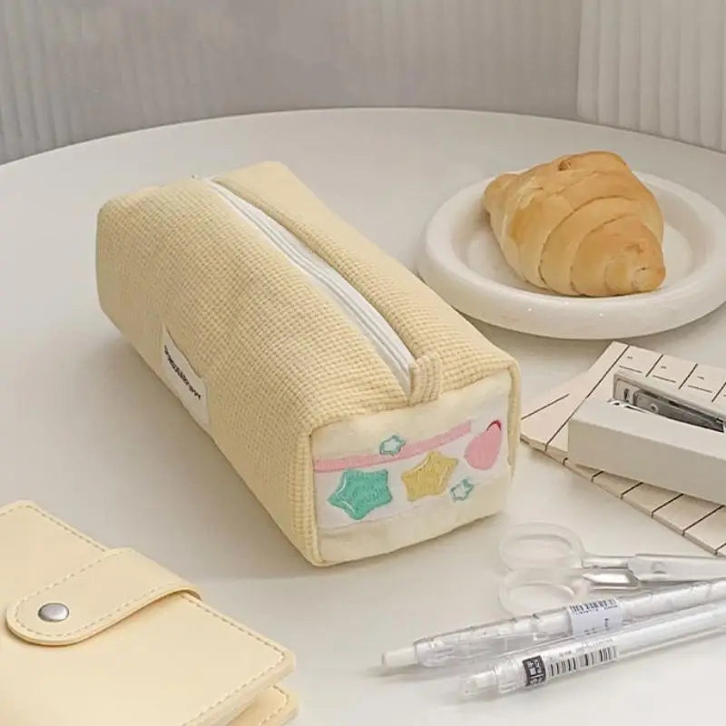 Corduroy Embroidery Pencil Case – Large Capacity Stationery Bag