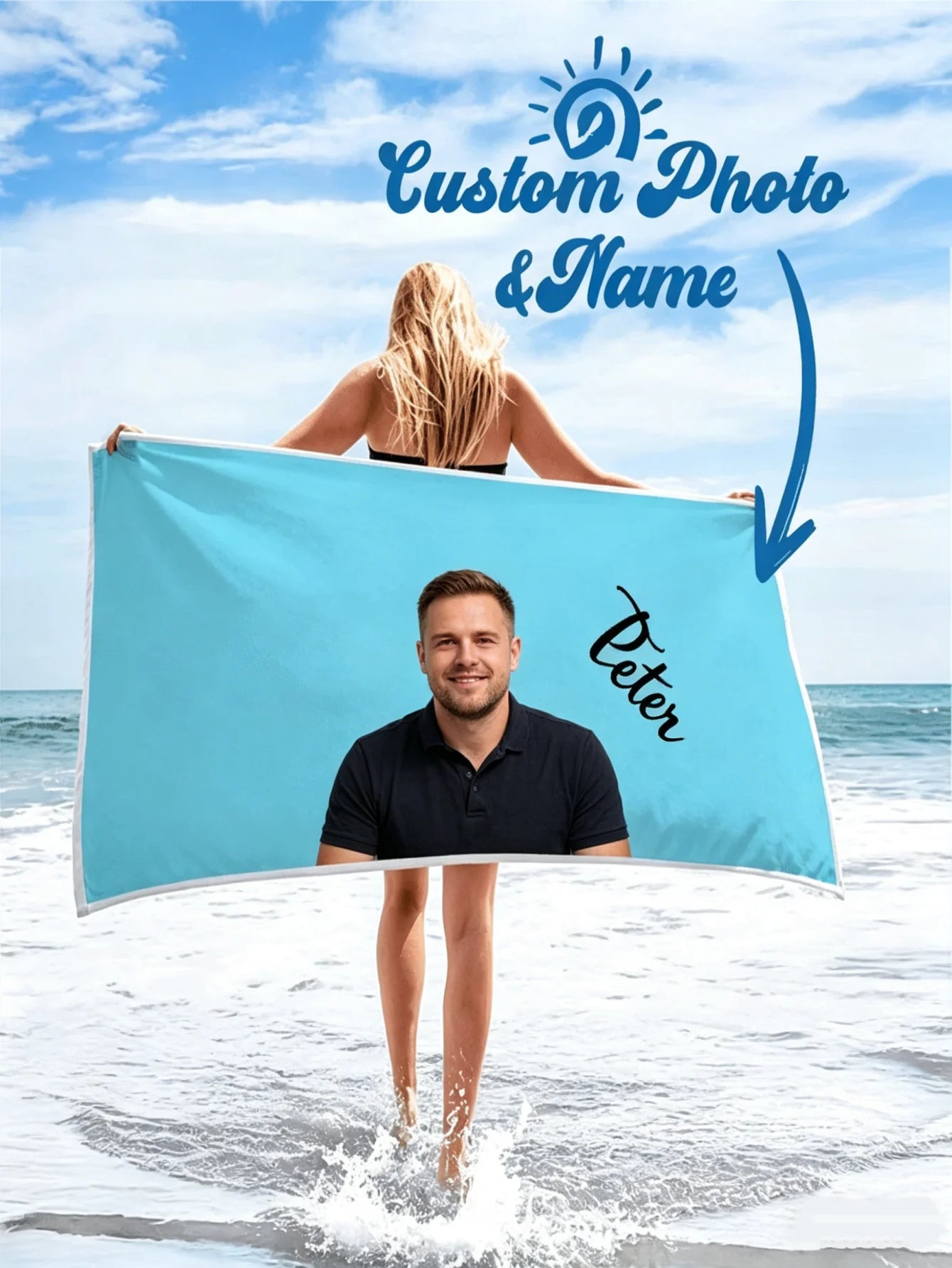 Custom Photo Beach Towel Personalized Name Pet Print Soft Quick Dry Pool Towel Gift For Couple Family Mom Dad Friend Valentine Peaceful Pleasures Health and Wellness Multicolor 80x130cm