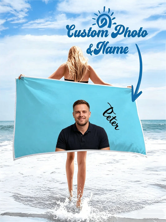 Custom Photo Beach Towel Personalized Name Pet Print Soft Quick Dry Pool Towel Gift For Couple Family Mom Dad Friend Valentine Peaceful Pleasures Health and Wellness Multicolor 80x130cm