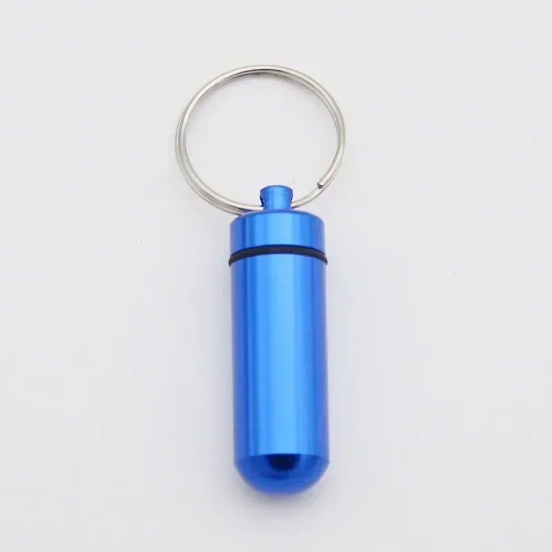 6pcs New High Quality Portable Mini Waterproof Aluminum Bottle Case Holder Keychain Tablet Storage Box Blue Peaceful Pleasures Health and Wellness Blue