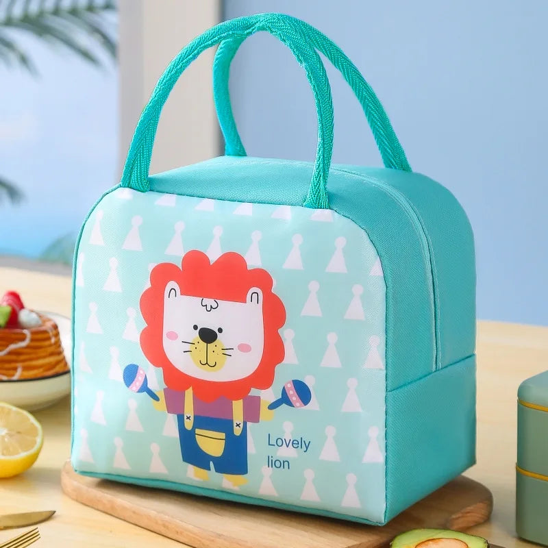 Household Insulated Cartoon Pattern Bento Bag For Students To Bring Food To Work, Lunch Bag Ice Pack, Hand-Held Lunch Box Bag Peaceful Pleasures Health and Wellness green