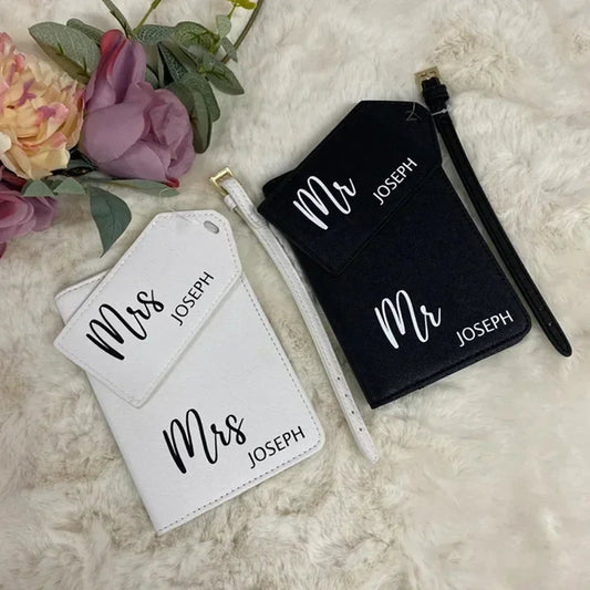 Personalised Mr & Mrs Passport Cover & Luggage Tag Wedding Gift Passport Cover Set Peaceful Pleasures Health and Wellness