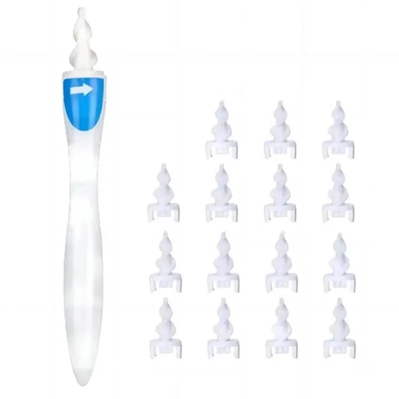 Ear Cleaner With Soft Silicone Ear Wax Remover Tool 16 Replacement Tips Spiral Earwax Health Ear Cleaner Care Tools Peaceful Pleasures Health and Wellness White