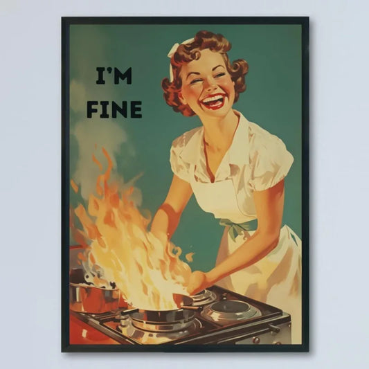 Vintage-Inspired Cartoon Kitchen Wall Art Retro 50s Cooking Housewife Poster, Frameless Canvas Print for, Kitchen Indoor Artwork Peaceful Pleasures Health and Wellness