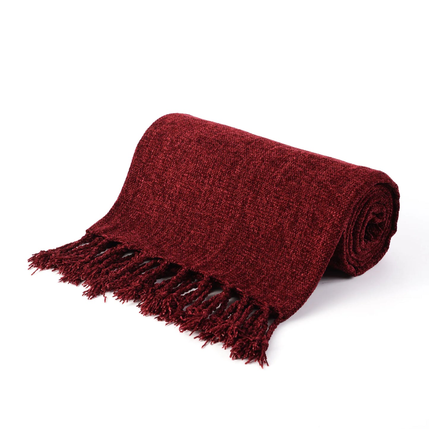 Battilo Chenille Throw Blanket with Fringe Tassels | Soft Knit