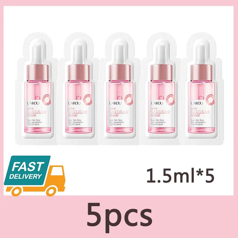 Sakura Whitening Face Serum Anti Aging Fade Fine Lines Tighten Pores Improve Melanin Pigment Dull Moisturizer Brighten Skin Care Peaceful Pleasures Health and Wellness 5pcs