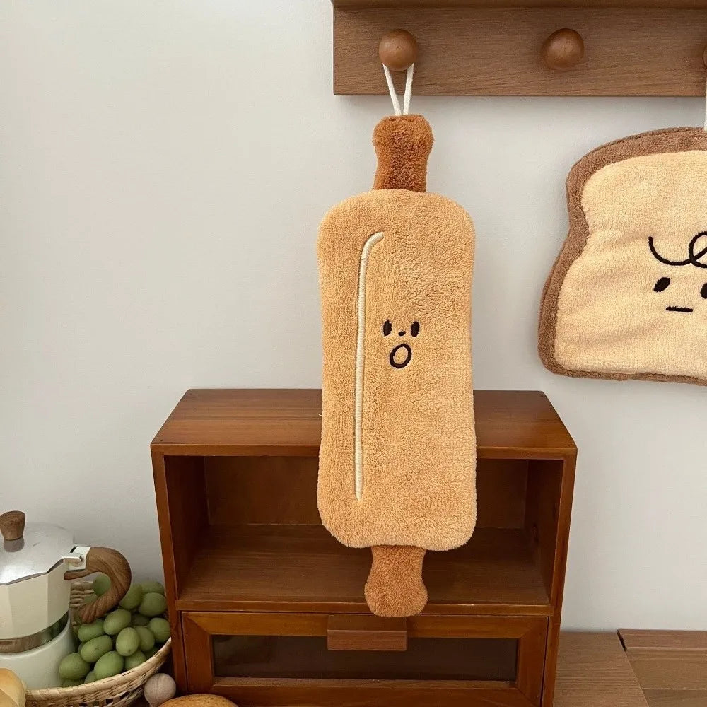 Hanging Thickened Super Absorbent Cartoon Bread Crochet Hand Towel Coral Velvet Small Square Towel Dual Use Bathroom Soft Towel Peaceful Pleasures Health and Wellness C