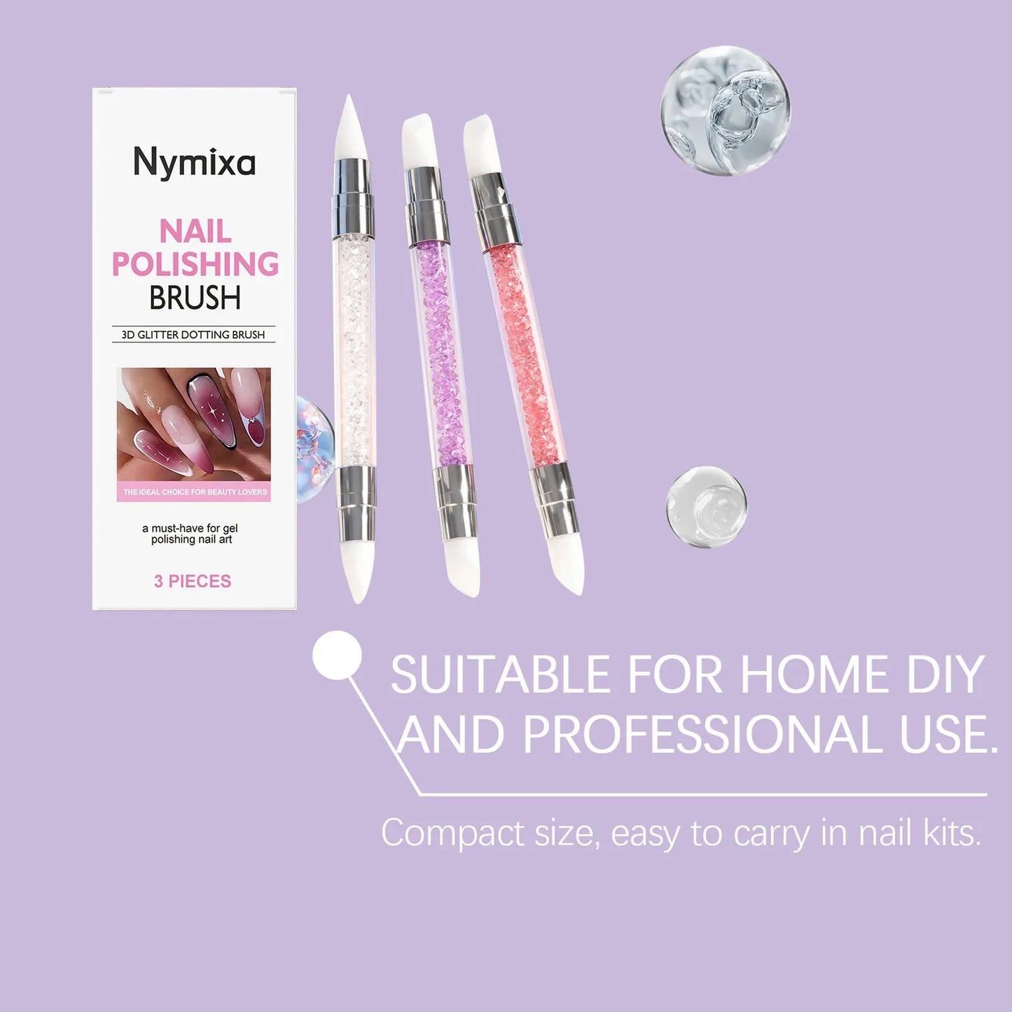 3-Piece Dual Head Silicone Nail Art Pen – Glitter Dot & Line