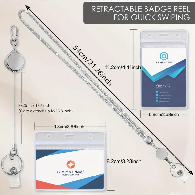 Rhinestone Lanyard Retractable Keychain Bling Crystal ID Badge Holder Key Chain Neck Lanyard for Women Men Work ID Card Peaceful Pleasures Health and Wellness