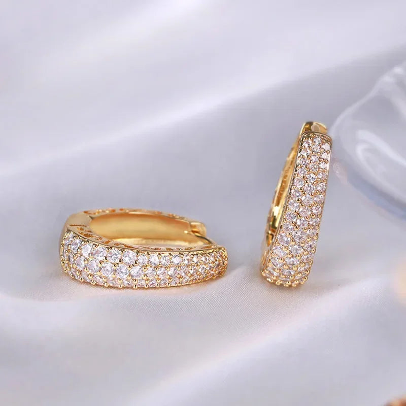 Hollow Gold Color Hoop Earrings for Women Paved Dazzling CZ Stone Luxury Trendy Female Circle Earrings Statement Jewelry Peaceful Pleasures Health and Wellness