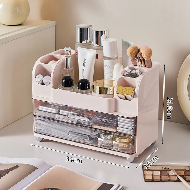 Vanity Cosmetic Organizer Large Capacity Desktop Makeup Storage Box Dustproof Drawers Multi-Functional Skincare Display Case Peaceful Pleasures Health and Wellness Pink