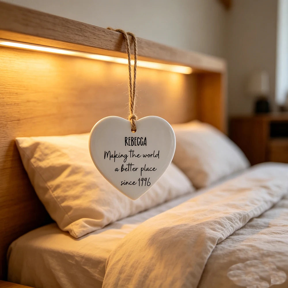 Personalised Ceramic Heart Ornament | 30th 40th 50th Birthday Gift Personalised Ceramic Ornament Peaceful Pleasures Health and Wellness