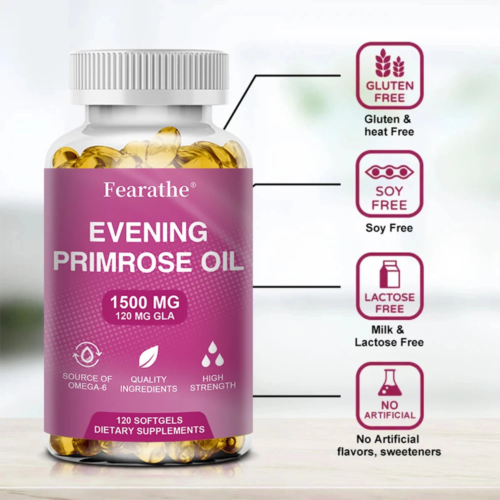 Evening Primrose Supplement Cold Pressed Oil - Contains Gelatin and Vegetable Glycerin To Promote Healthy Skin,120 Capsules Peaceful Pleasures Health and Wellness