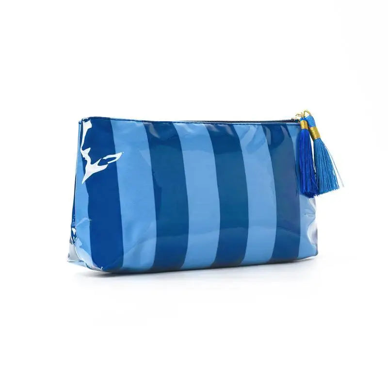 Waterproof Striped PVC Cosmetic Bag with Tassel Zipper