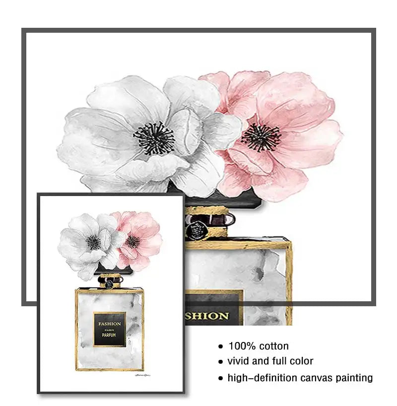 Nordic Canvas Wall Art – Black Dress & Perfume Flower Print Canvas Wall Art Print Peaceful Pleasures Health and Wellness
