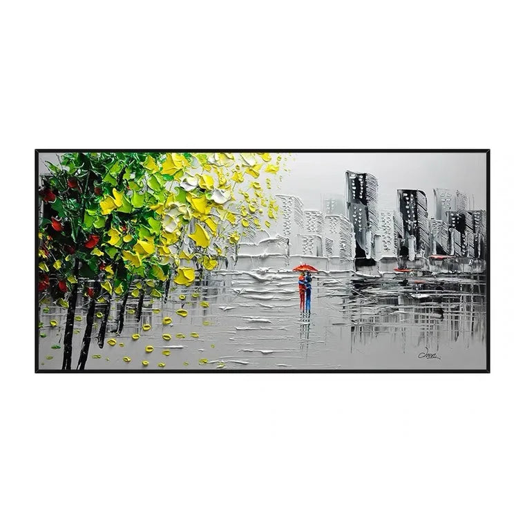 Large-scale Hand-painted Acrylic Knife Painting, Popular Street View, Black, White, Yellow, Green, Modern, Abstract, Thick Oil Peaceful Pleasures Health and Wellness Without frame 1 90x160cm