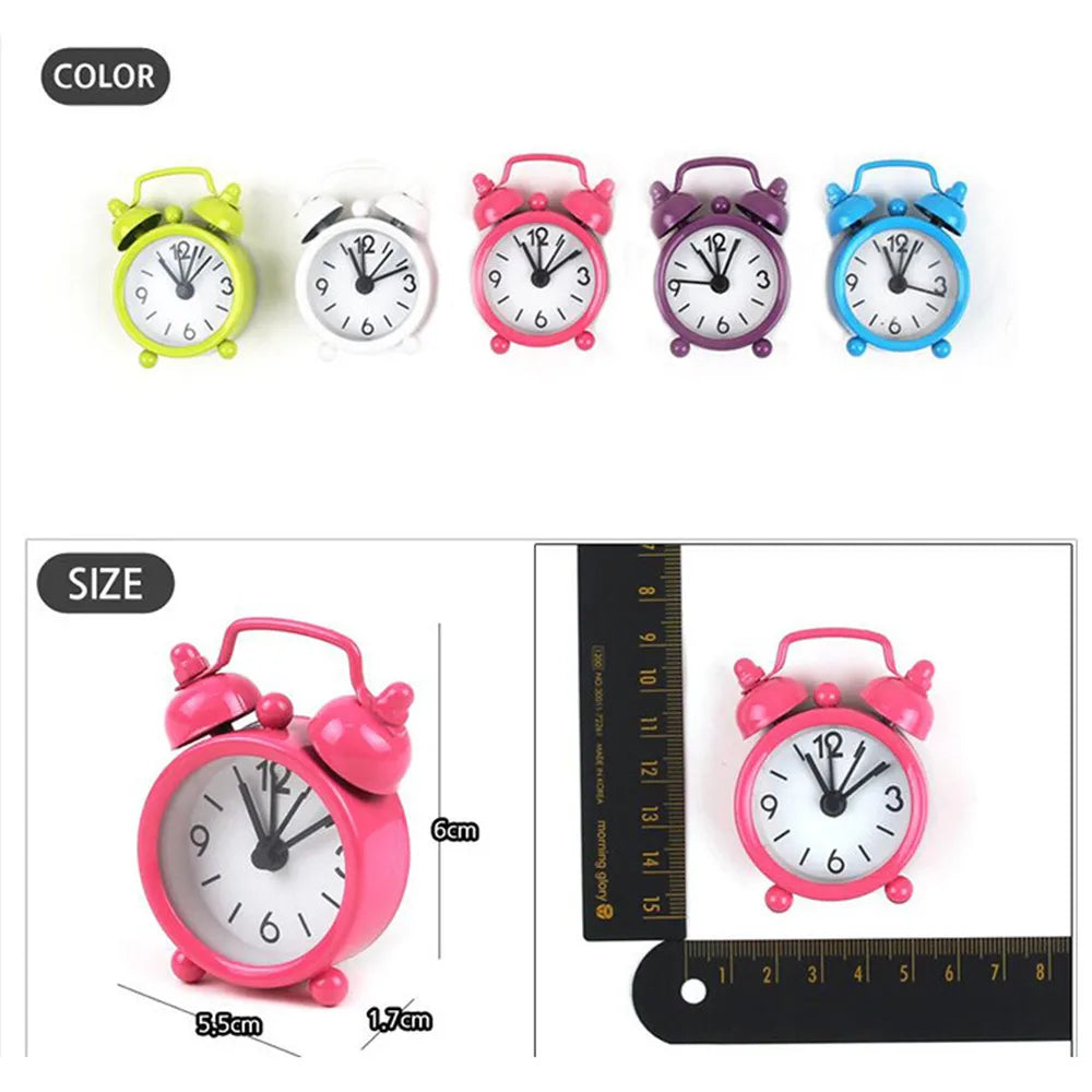 Retro Mini Double Bell Alarm Clock – Metal Desk & Travel