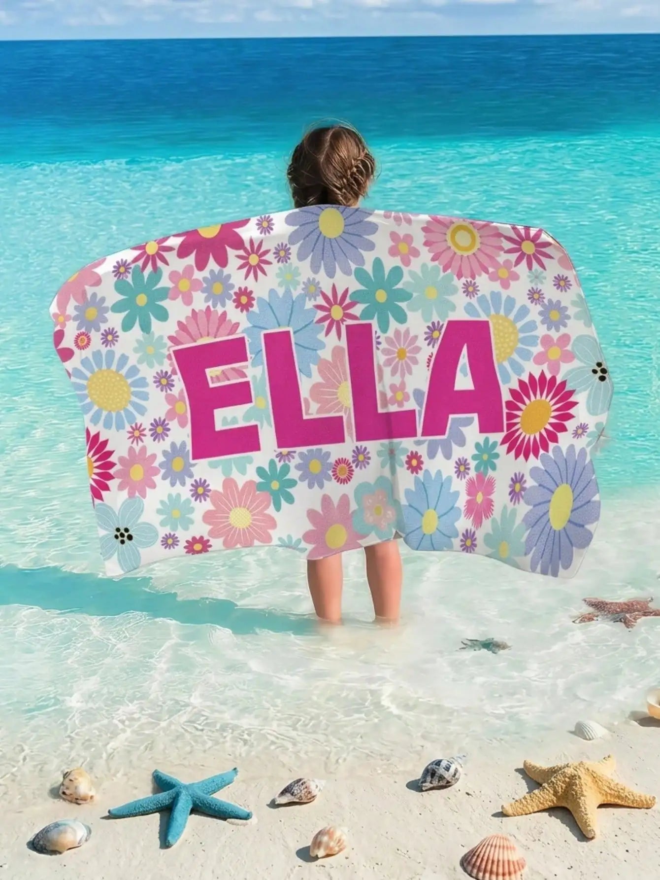 1pc Custom Name Beach Towel Kids Floral Personalized Pool Towel Soft Quick Dry Lightweight Absorbent 70x140 80x130 60x120 Gift Peaceful Pleasures Health and Wellness