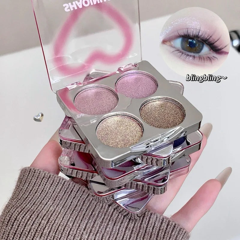 4-Shade Galaxy Glitter Matte Eyeshadow Highlighter Palette