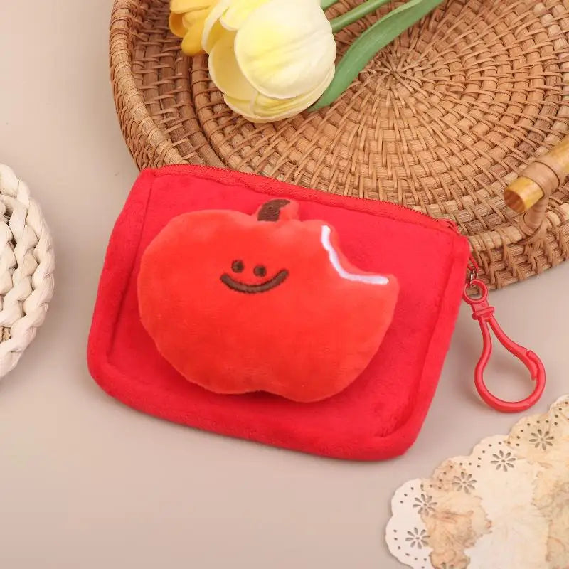 Fruit Plush Coin Purse Mini Zipper Pouch with Keychain