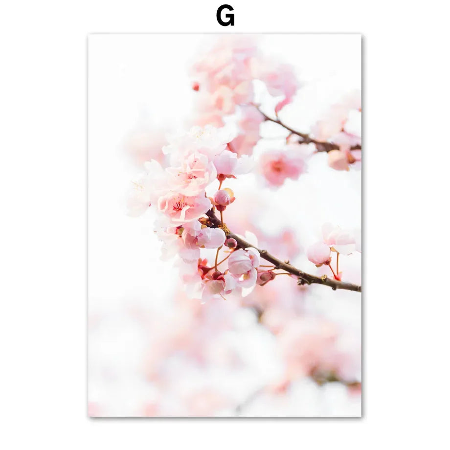 Pink Floral Nordic Canvas Wall Art Print | Cherry Blossom Décor