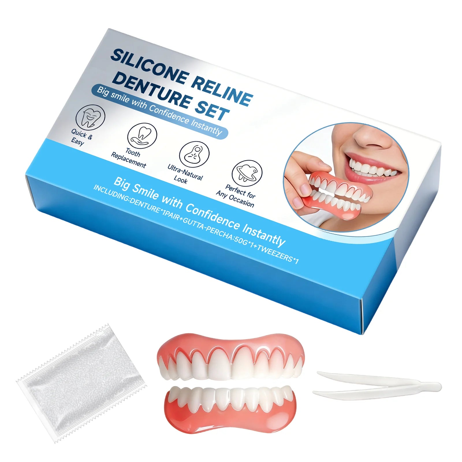 Silicone Reline Denture Set – Veneer Teeth Kit, Lightweight Fit Denture Reline Kit Peaceful Pleasures Health and Wellness 1 Set Boxed