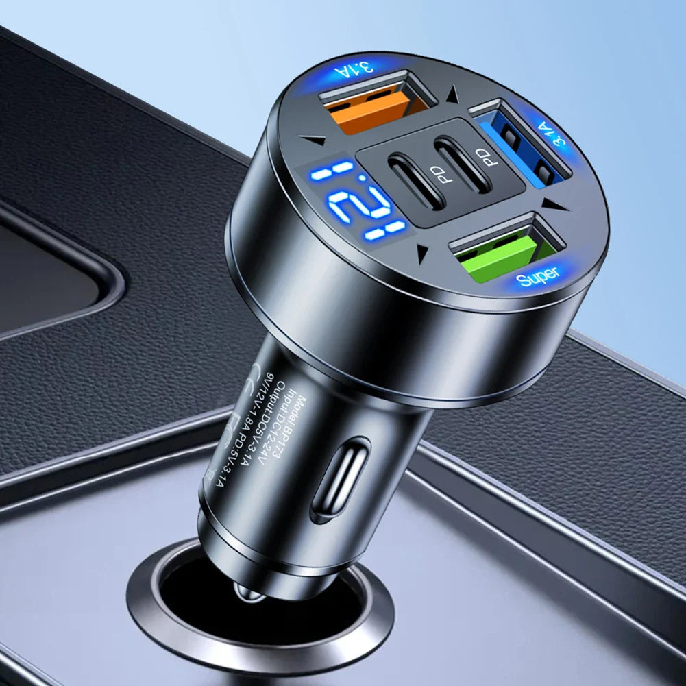 100W 5-Port Car Charger PD QC3.0 USB-C Fast Charging