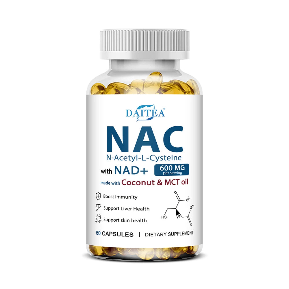Nac Supplement Capsules, N-acetyl Cysteine with NAD+ || Double Strength - Support for Immune, Liver Health, Respiratory Health Peaceful Pleasures Health and Wellness 60 count-1 bottle