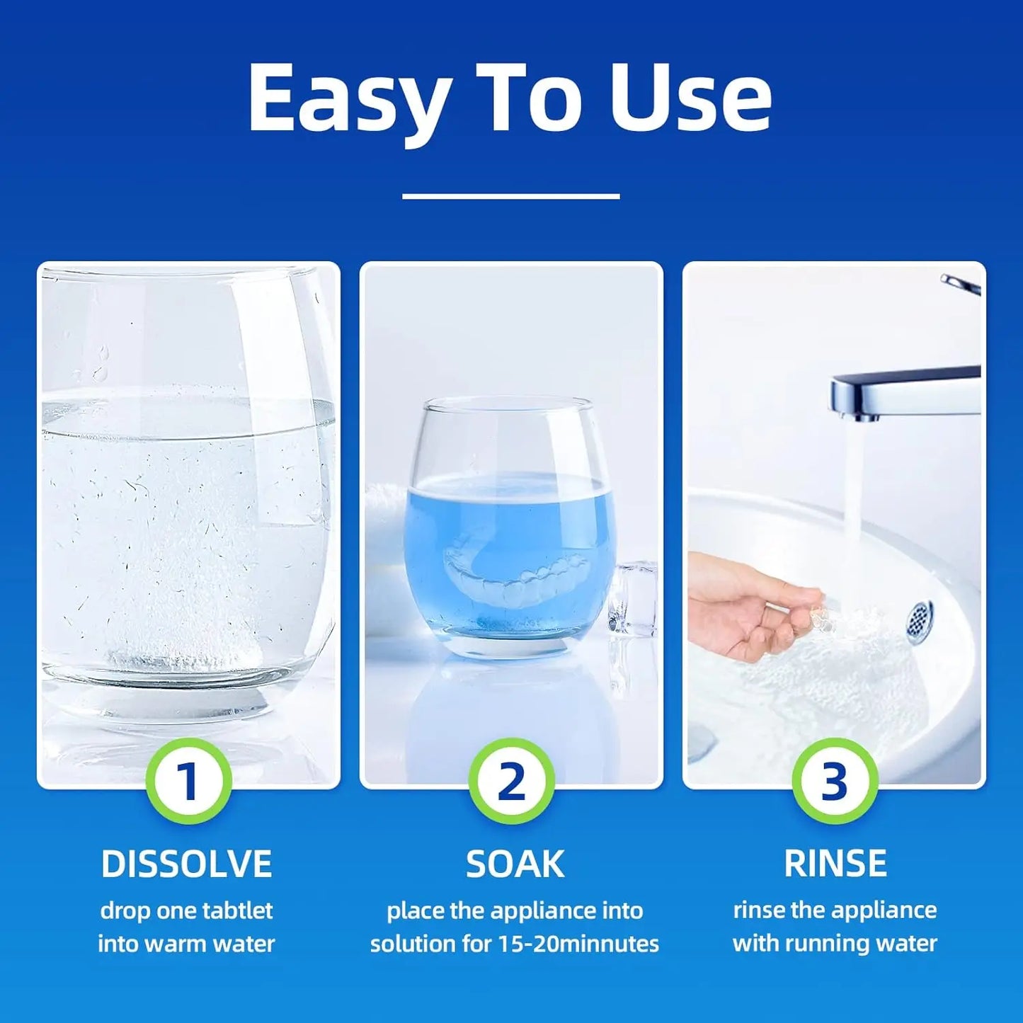 Retainer Cleaner Tablets, Denture & Aligner Cleaning Tablets, Remove Stains Odors Plaque, Night Guard Cleaner, 10 Tablets Peaceful Pleasures Health and Wellness