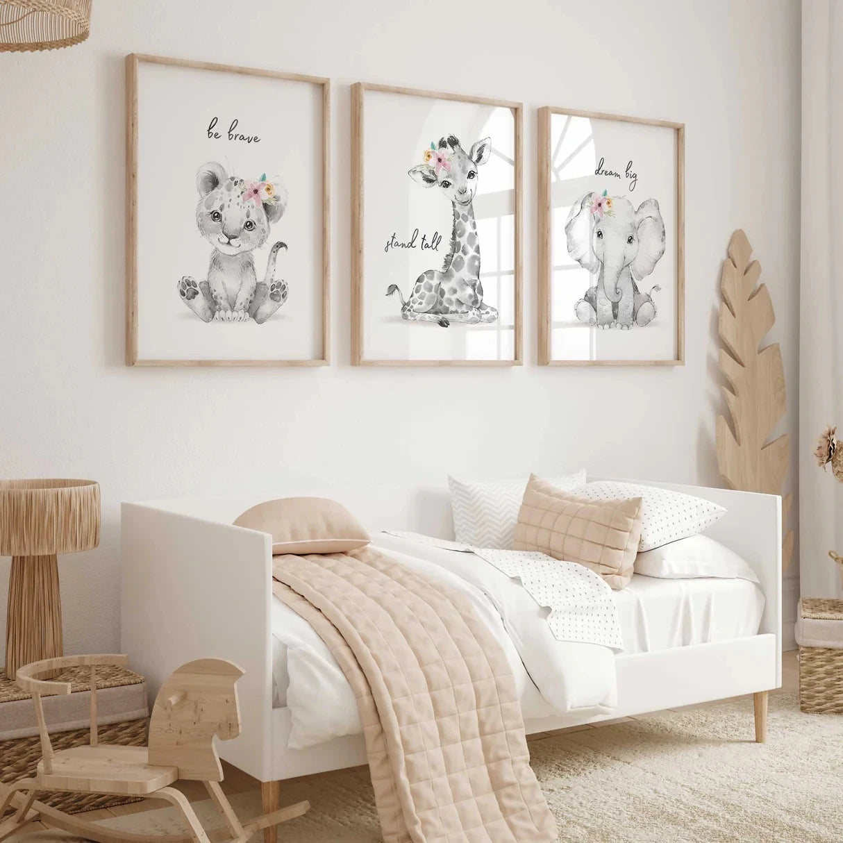3-Piece Safari Animal Canvas Wall Art Girls Kids Room Decor